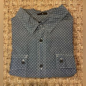 Ambig Men’s Dark Blue and White Polka Dot Short Sleeve Button Up Shirt